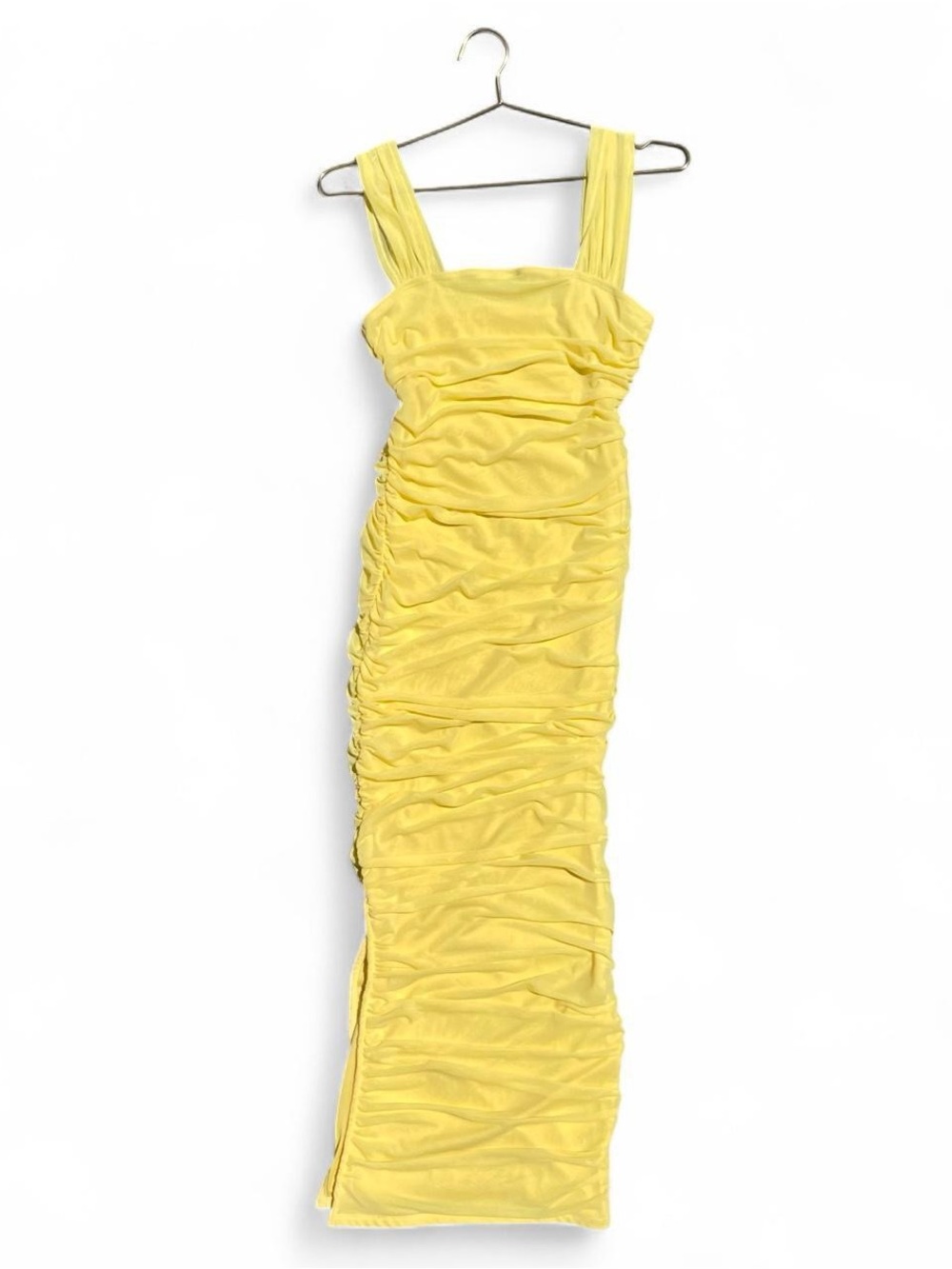 Yellow Ruched Bodycon Maxi Dress Festival Summer Vacation Date Night Size S